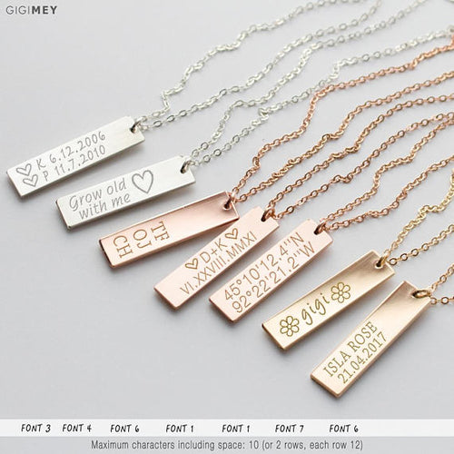 Silver Bar Necklace, Gold Bar, Silver Name